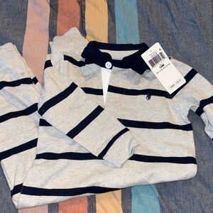 Ralph Lauren Gray and Navy Striped Baby Polo Romper